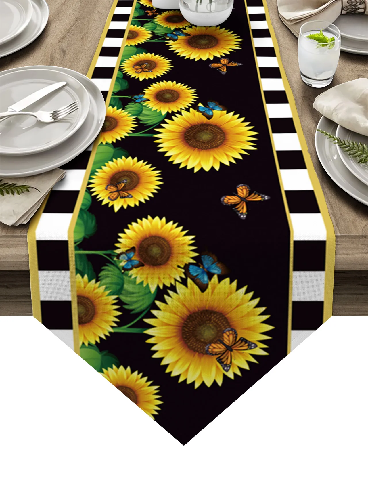 

Современная скатерть в клетку с подсолнухами и бабочками, Декоративная скатерть для дома, отеля, вечерние, кухни, обеденного стола