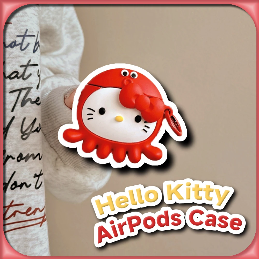 Силиконовый 3D чехол Kawaii Octopus Hello Kitty для AirPds 4 3 2 1 Pro Sanrio милый защитный от царапин с