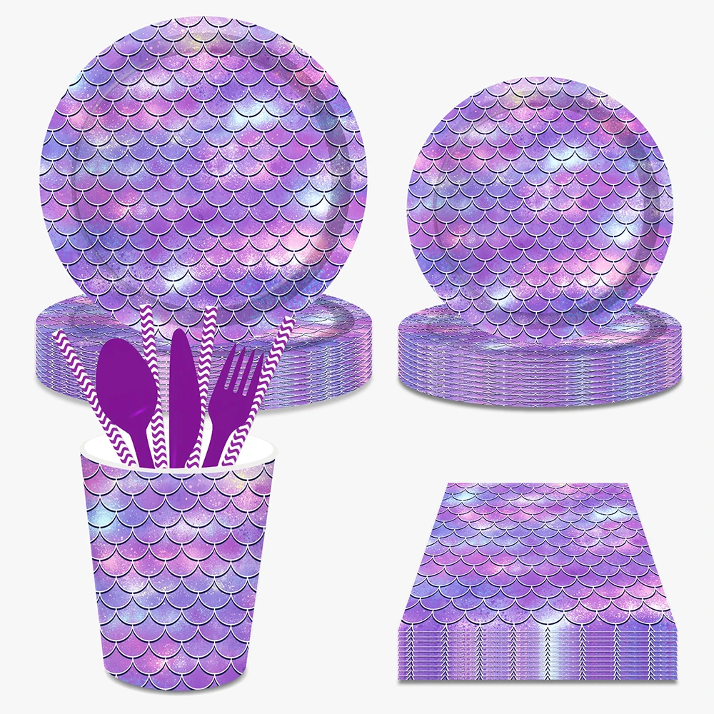 

Cartoon Animlas Sea Mermaid Birthday Party Disposable Tableware Sets Supplies Underwater World Baby Shower Party Decorations