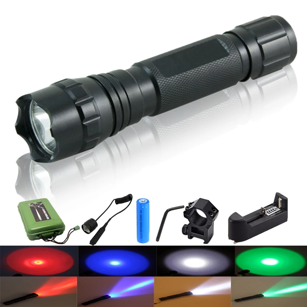 

T6 green red blue purple Strong Light Flashlight Money Detection Outdoor Camping Hunting Torch Light Portable Spotlight