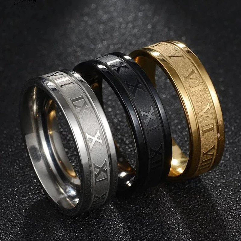 

Vintage Roman Numerals Men's Ring Temperament Fashion 6 Mm Wide Stainless Steel Hand Accessories Boyfriend Gift