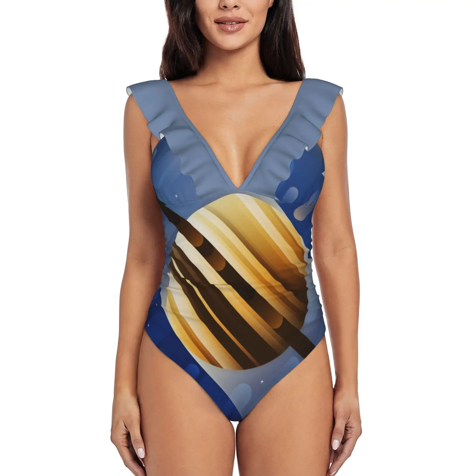 

Saturn Women'S Ruffle One Piece Swimsuit Bodysuit One Piece Swimwear Bathing Suit Beachwear Themooneverywhere Vector Digitalart