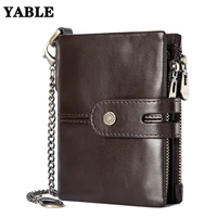 mens wallet genuine leather rfid swiping zipper hasp wallet multiple card slots wallet first layer cowhide coin purse