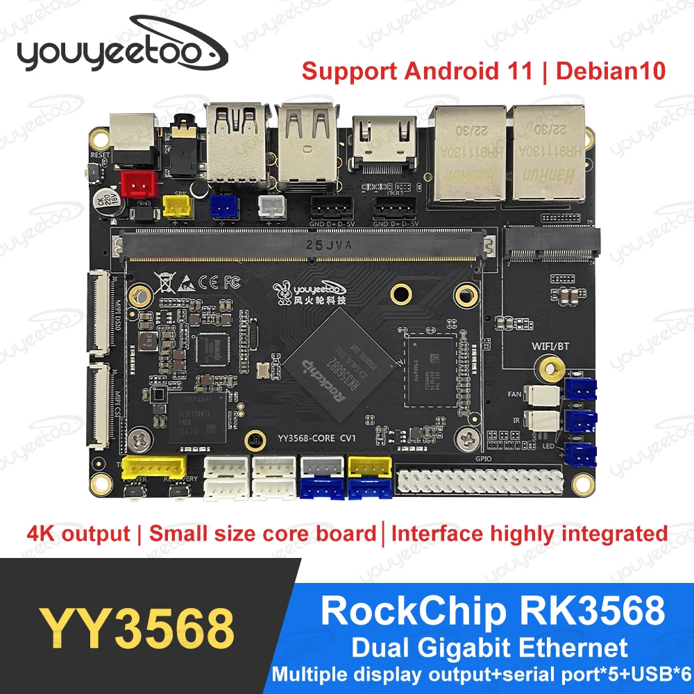 Youyeetoo YY3568 RockChip RK3568 макетная плата с двойным гигабитным Ethernet расширяемый SATA / SSD Поддержка Android 11 / Debian10