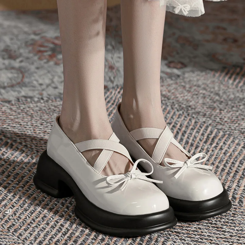 

Girls Sweet Bow Mary Jane Shoes for Women Women's 2023 New Thick Soled Platform Pumps High Heels Cross Tie Ballet Style Shoes