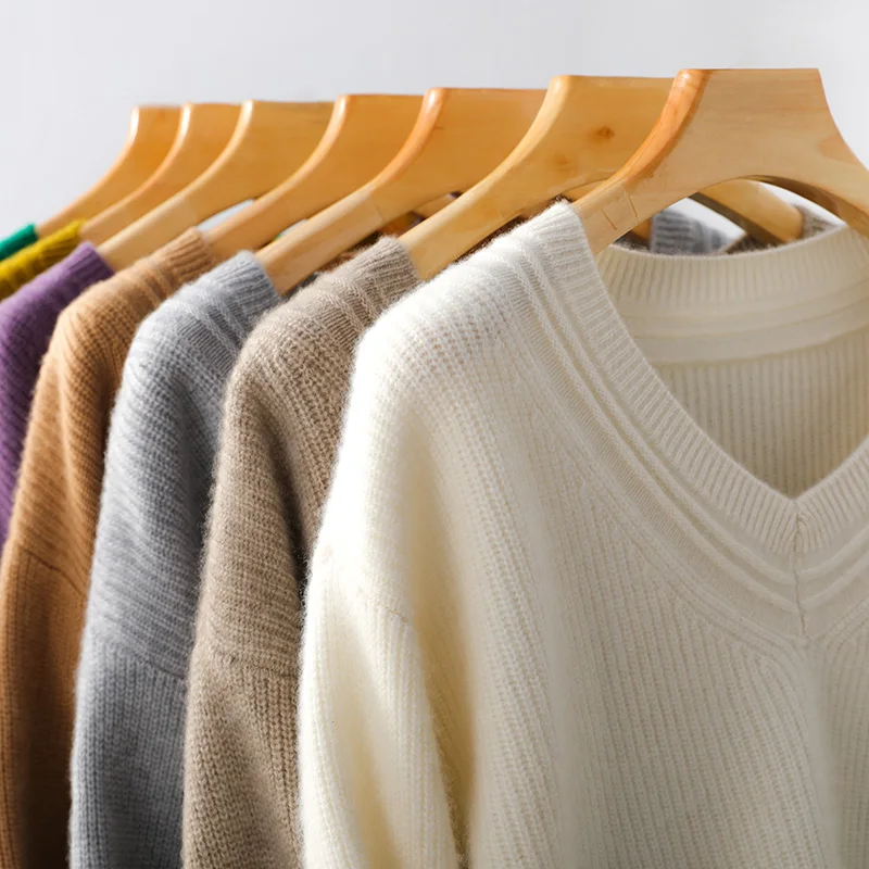 

Кашемировый свитер, одежда для женщин, 100 шерсть, зима 2023, платья, пуловер в Корейском стиле с V-образным вырезом, Роскошный дизайнерский брен...