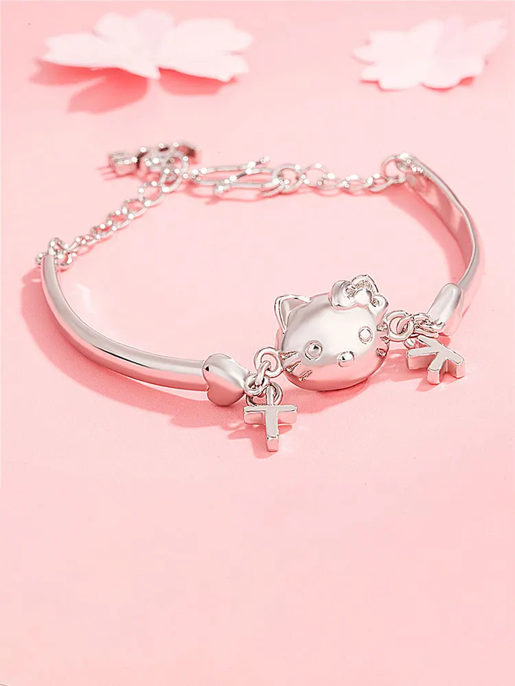 Милый женский браслет Hello Kitty с серебряным покрытием подарок на день рождения