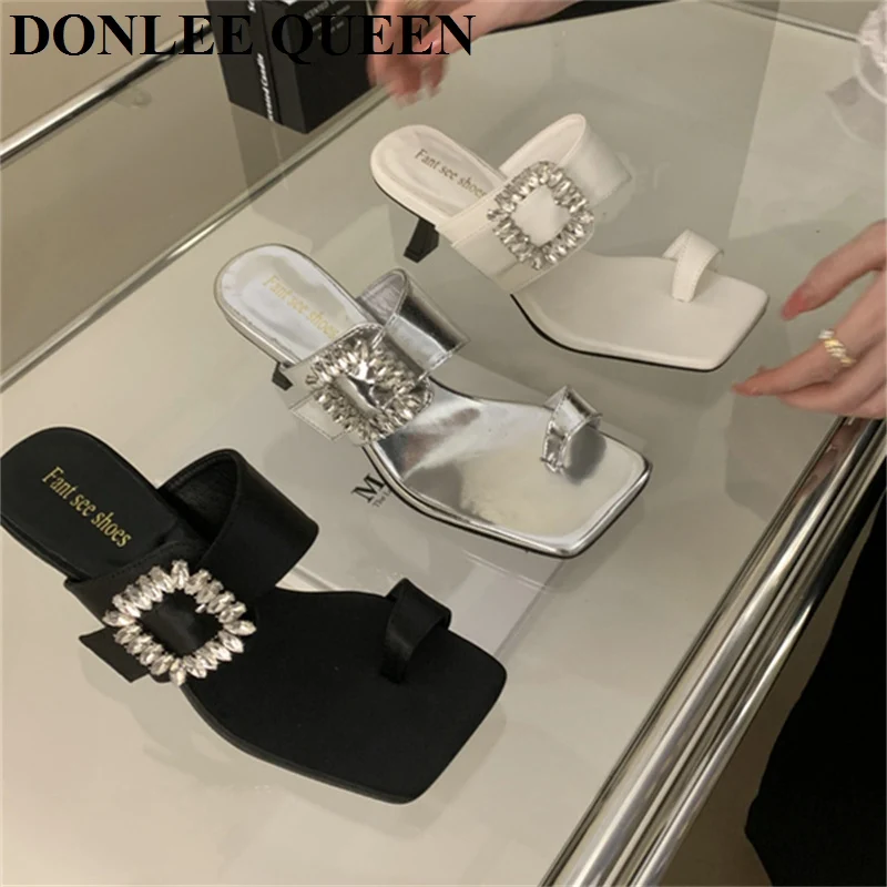 

2023 новые Брендовые женские тапочки, модные блестящие сандалии со стразами на тонком высоком каблуке