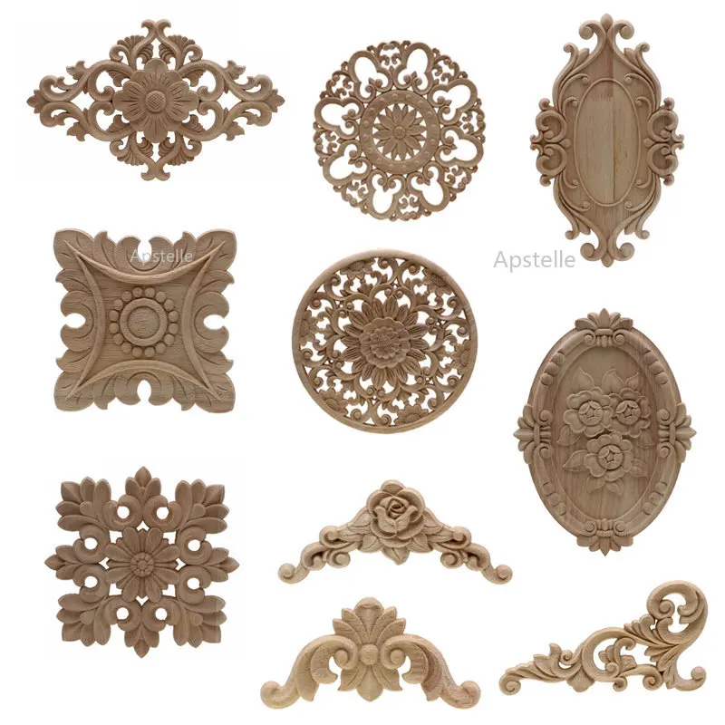 

Woodcarving Rose Flower Floral Carved Corner Appliques Wooden Crafts Unpainted DIY Accessories Door Adornment Home Decor
