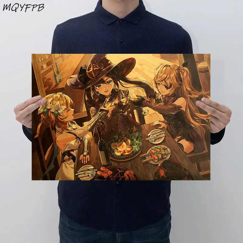 

Game Anime Genshin Impact Character collection Kraft paper Poster Wall Sticker home decoration painting 50.5x35cm