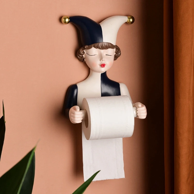

Nordic Cartoon Elf Girl Paper Towel Holder Free Punch Resin Home Decoration Bathroom Girl Creative Roll Paper Hold