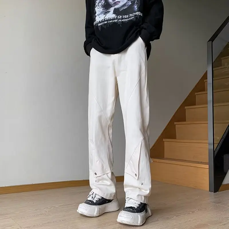 

2023 Korean Fashion Apricot Straight Men Elegant Cargo Pants Simple Design Kpop Baggy Casual Cotton Long Trousers Vetement Homme