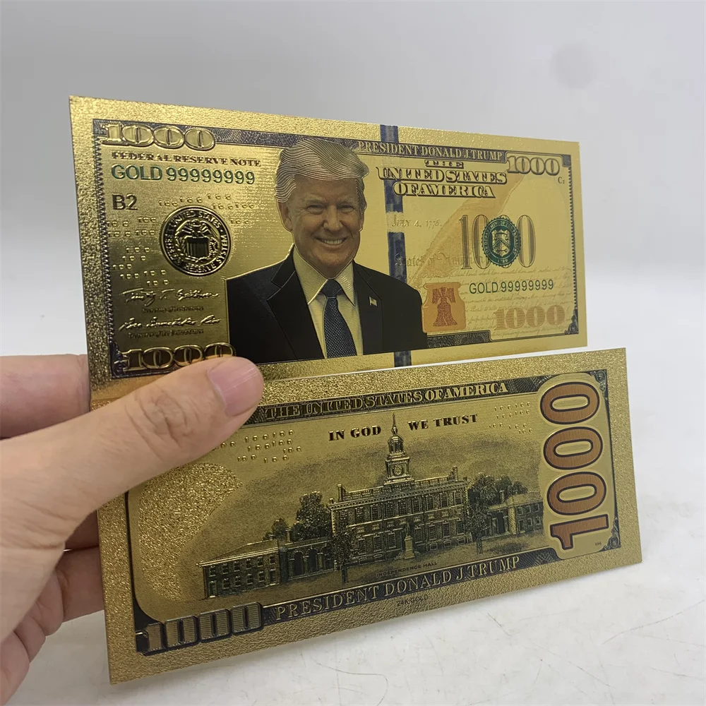 

Wholesale US $1000/$10000/$5000 24K Gold foil banknote 2024 Donald trump collectiboles Golden card for supporter collection gift