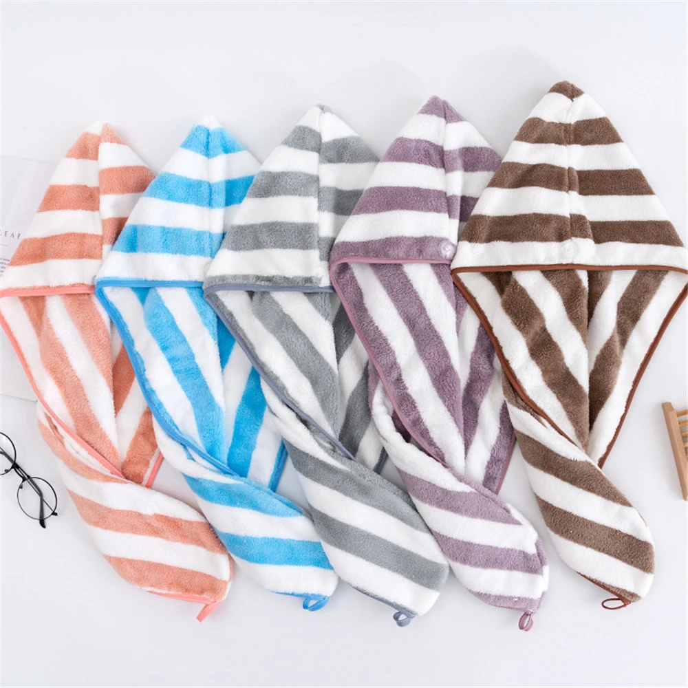 

Yaapeet Women Stripe Microfibers Hair Towel Hair Drying Fleeced Cap