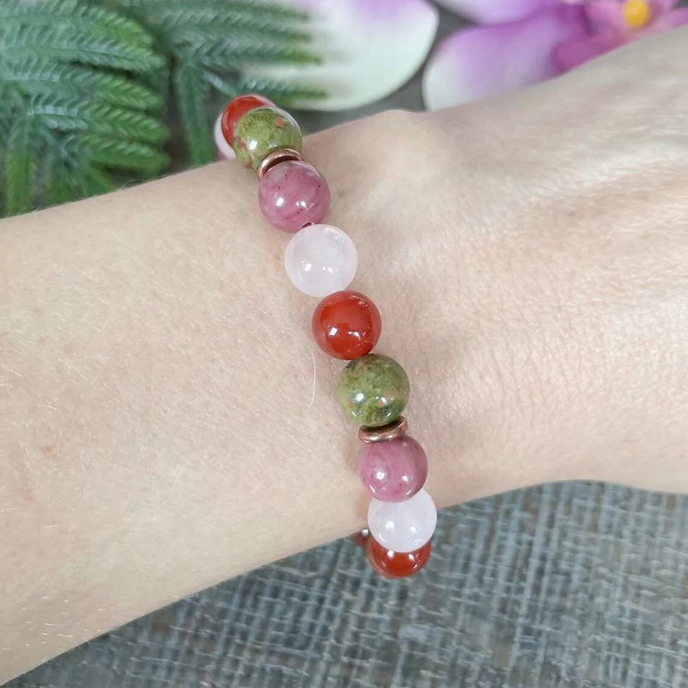 MG1917 8 мм Unakite Jasper AAA класс родонит сердолик Мадагаскар браслет из розового кварца