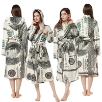 pajamas for women and men dollar printed nightgown home clothes warm bathrobe long robe night gown homewear long pajama robes