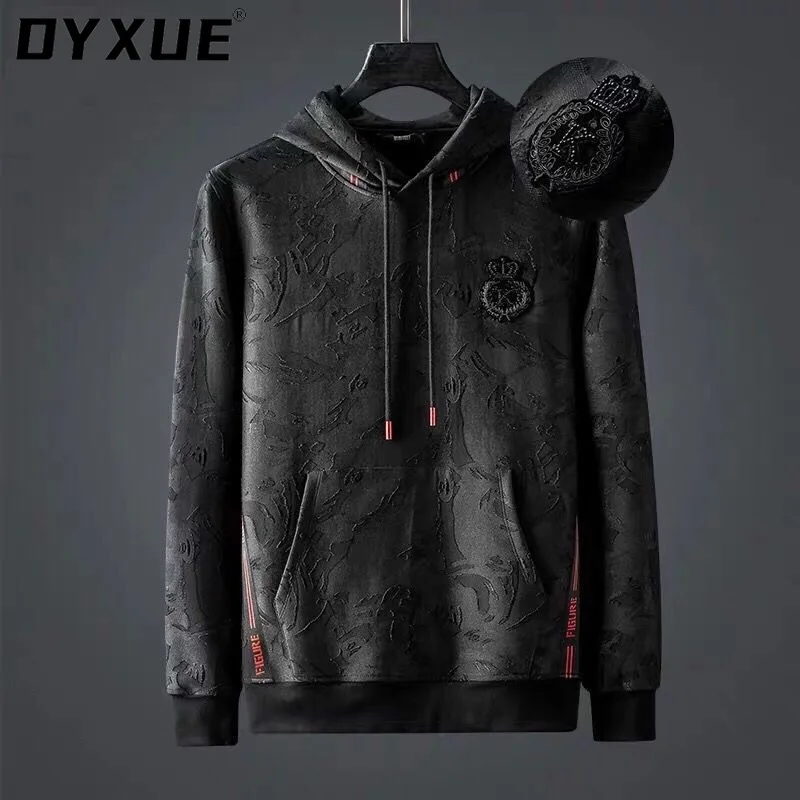 DYXUE Brand European Design Luxury Jacquard Crew Neck Sweater Men's Fashion Dark Embroidery Long Sleeve Pullover Hoodie 2022 New