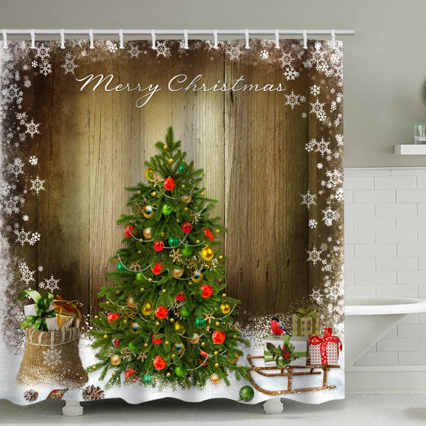 

Christmas Decor Shower Curtain Merry Christmas Santa Claus Waterproof Polyester Bathroom Bathtub Blackout Curtain Screen Cortina