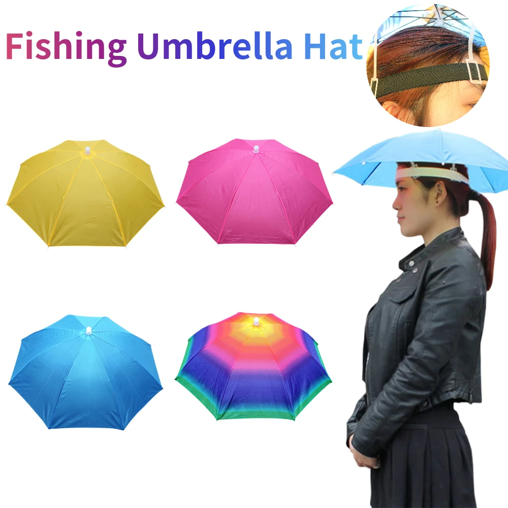 

Portable Rain Umbrella Hat Foldable Outdoor Pesca Sun Shade Waterproof Camping Fishing Headwear Cap Beach Head Hats Accessory
