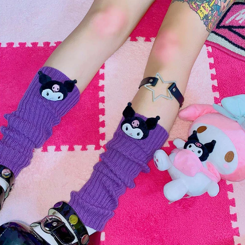 

Sanrioes Plush Anime Kuromi Leg Warmers Women's Lolita Long Socks Jk College Style Knitted Warm Socks Girl Foot Warming Cover