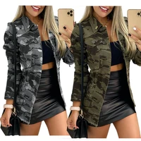 2021 new style long sleeved cardigan camouflage print button pocket design coat