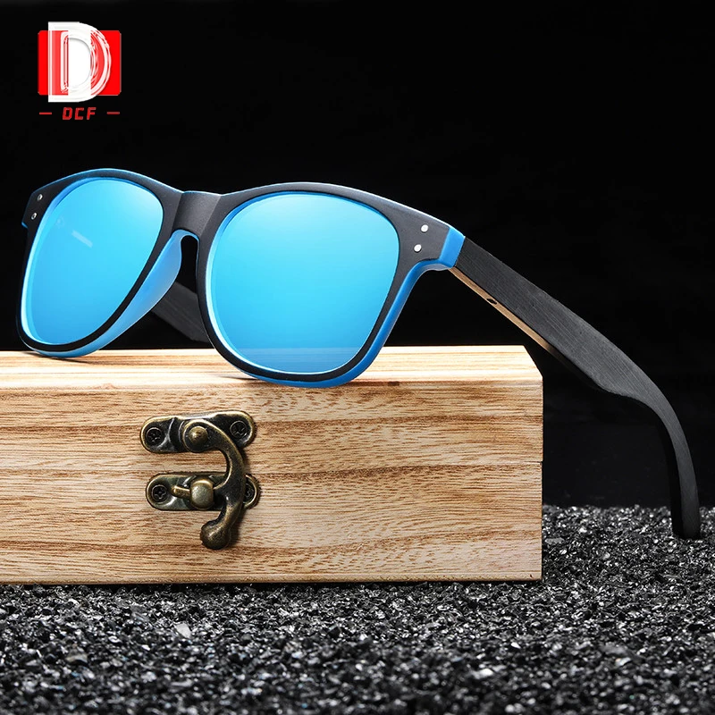 

DCF Fashion Sports Outdoor Bamboo Wooden Sunglasses Classic Men Women Black Blue Frame Polarized Sunglass UV400 Eyewear With Box