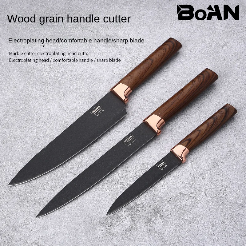 

3pcs Slicing Knife Set Stainless Steel Chef's Knife Meat Cutter Wood Grain Handle Oil Resistant Knife Kitchen Knife Set Knives
