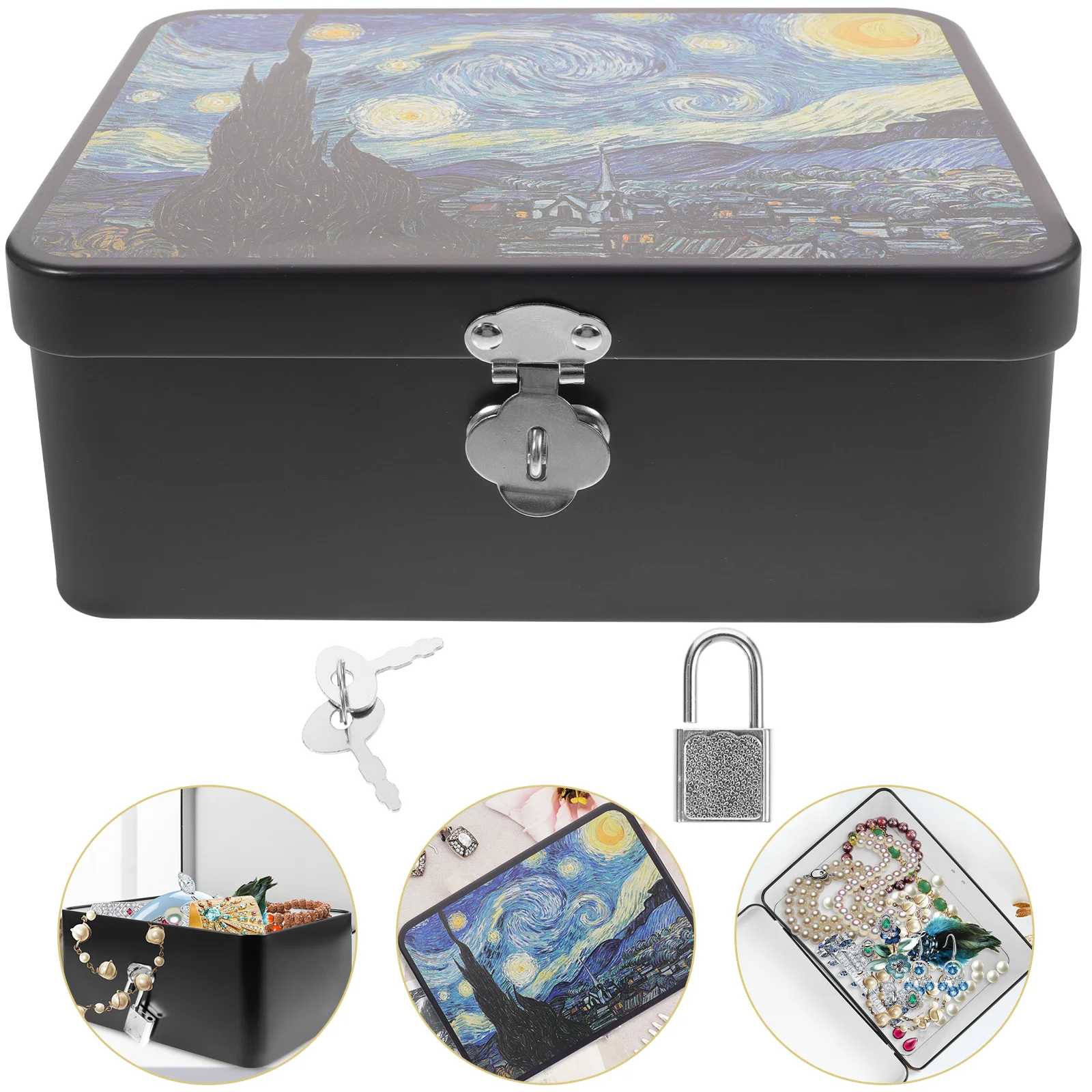 

Storage Tin Box Lock Tinplate Containers Jewelry Organizer Case Wedding Souvenir Tins