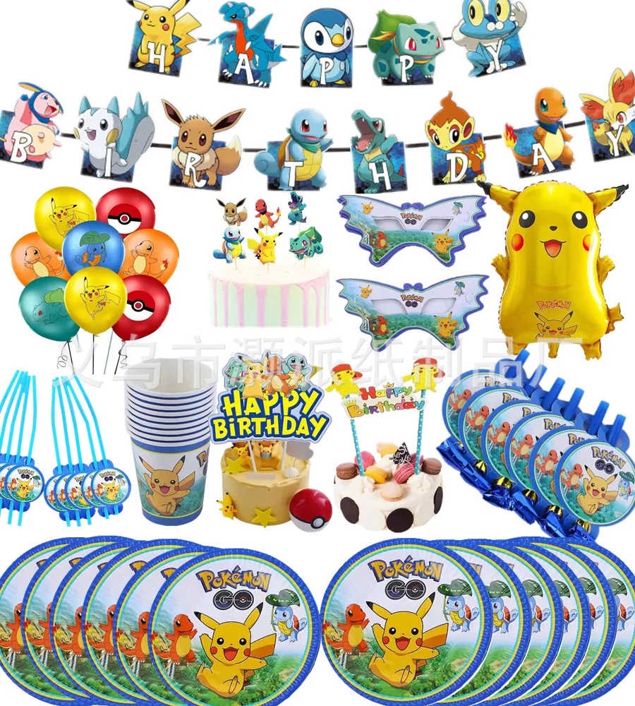 

Pokémon Party Decorations Pikachu Set Paper Cups Paper Towel Tablecloth Paper Plate Kid Birthday Party Cutlery Supplies Birthday