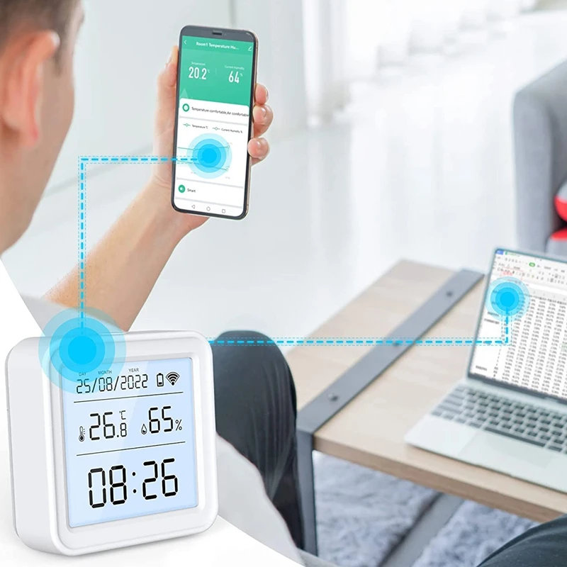 

Умный термометр с Wi-Fi, датчик влажности, поддержка Google Assistant, хранение данных предупреждения