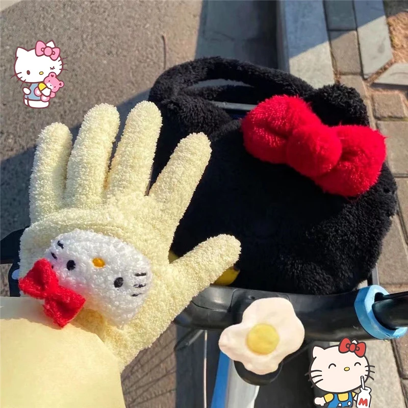 

Kawaii Plush Gloves Sanrio Kuromi Cute Anime Candy Color Cold Proof Winter Warm Hands Thick Coral Wool Gloves Girls Gift