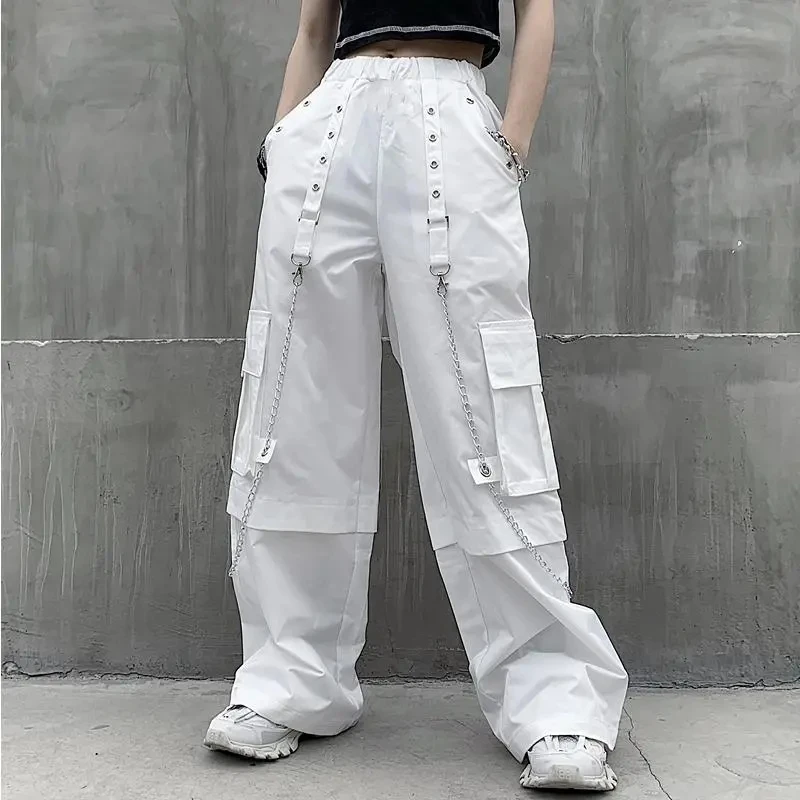 

MEXZT Retro Harajuku Pockets Cargo Pants Women Summer Loose High Waist Straight Trousers Korean Streetwear Women Wide Leg Pants