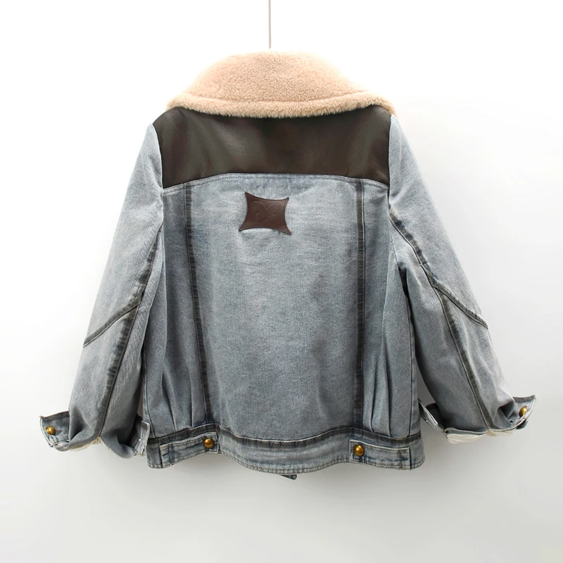Винтажная синяя джинсовая куртка из овечьей шерсти со сращенной хлопковой