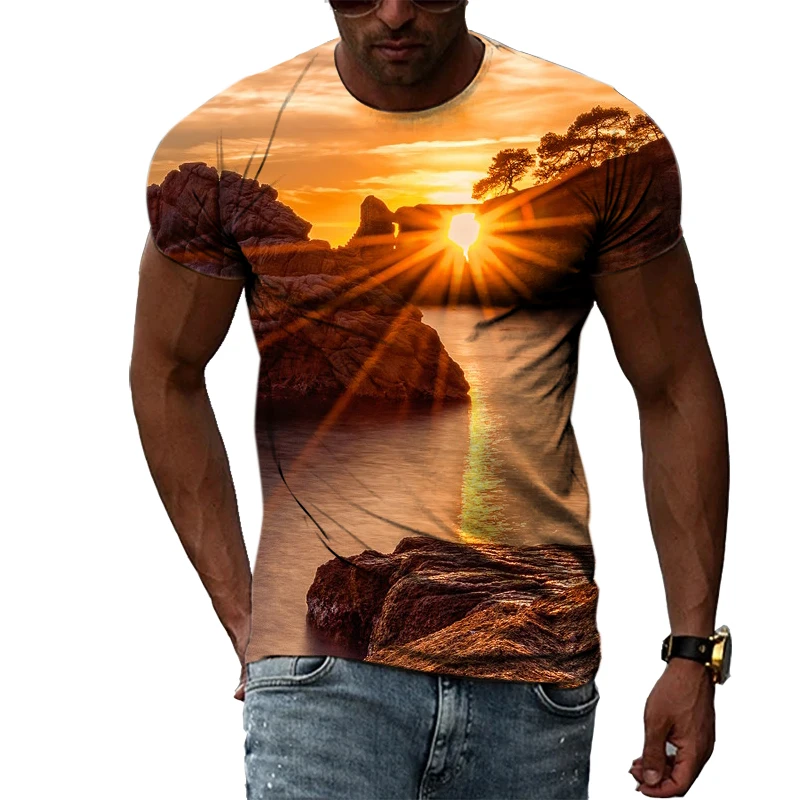 

Sunrise Pattern Men's Plus Size 3D Printed T-Shirt Summer Comfortable Breathable Fashion High Quality Short Sleeve Top