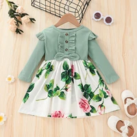 2 to 6 years toddler baby girls dress girls ruffled patchwork ribbed long sleeve dresses floral print party princess dresses