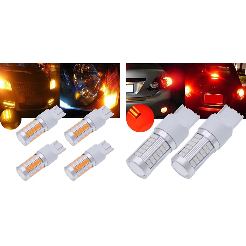 

6Pcs T20 Led Bulbs Red 900 Lumens Super Bright Turn Signals Light Dc 12V 3.6W - 4Pcs 7443 & 2Pcs 7440