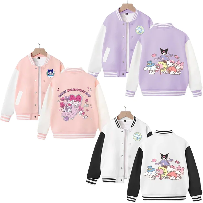 

Sanrios Cinnamoroll Kuromi Милая Детская осенняя одежда с аниме My Melody, куртка, бейсбольная форма, Свободное пальто для мальчиков и девочек
