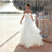 elegant a line tulle lace wedding dresses for women sweetheart off the shoulder applique backless bride gown vestidos de novia