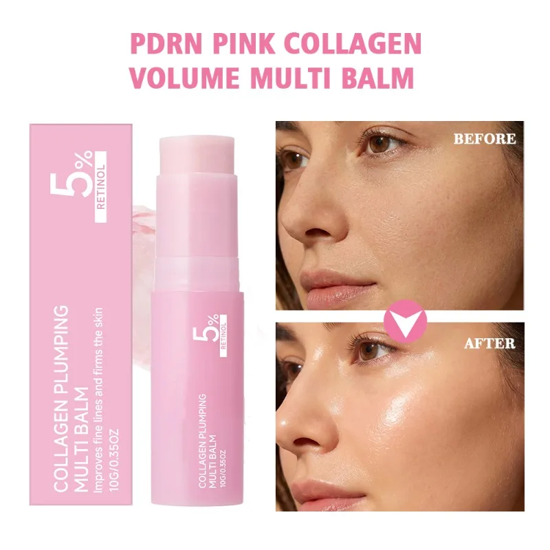 Фото Бальзам-стик PDRN Pink Collagen Multi Volume с коллагеном для омоложения, подтяжки кожи и борьбы с морщинами вокруг глаз, шеи, лба и мимических морщин.