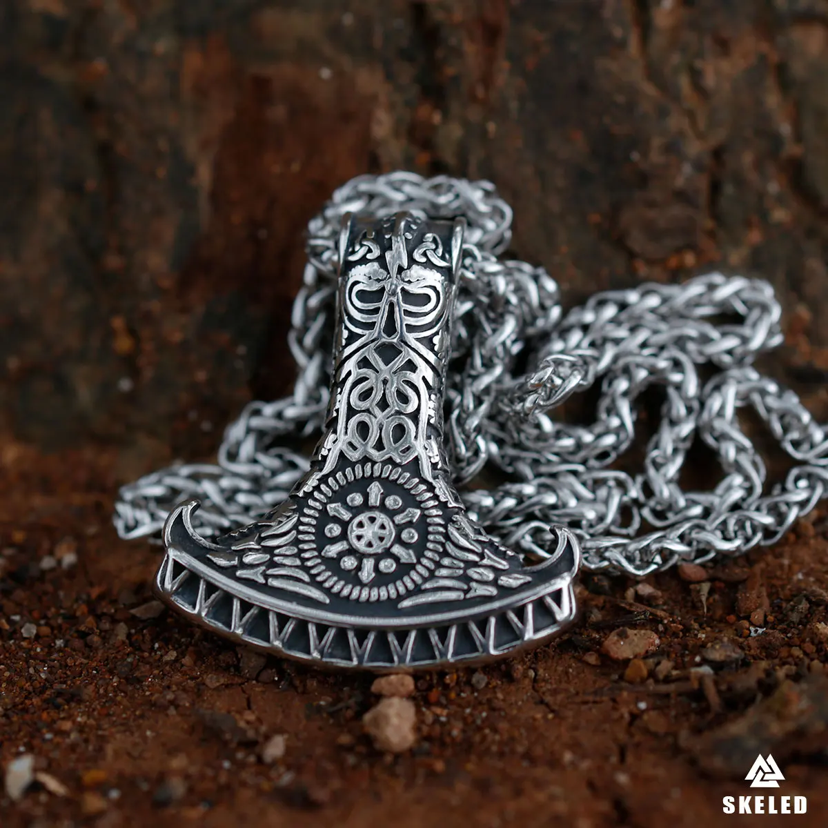 

Stainless Steel Viking Vintage Thor's Hammer Axe Pendant Necklace Viking Odin Rune Fashion Scandinavian Jewelry