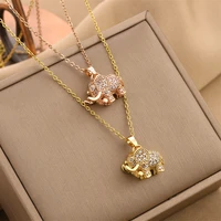 womens luxury cubic zirconia elephant pendant necklace stainless steel chain aesthetic statement vintage jewelry for girls gift