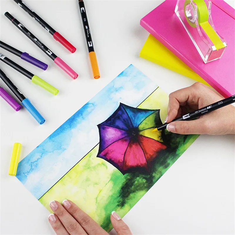 Фото Японская ручка TOMBOW с мягким наконечником, двусторонняя акварельная ручка ABT, цветная кисть для рисования, моющаяся, безопасная, нетоксичная, стойкая. №4