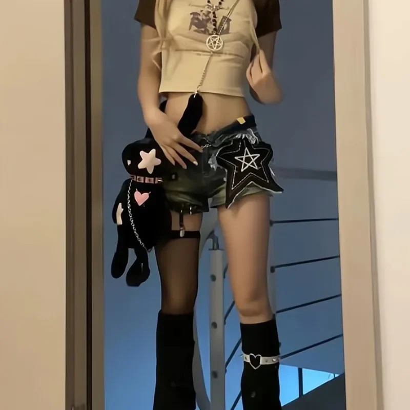 Женские джинсовые шорты короткие джинсы штаны для женщин широкие повседневные Y2k