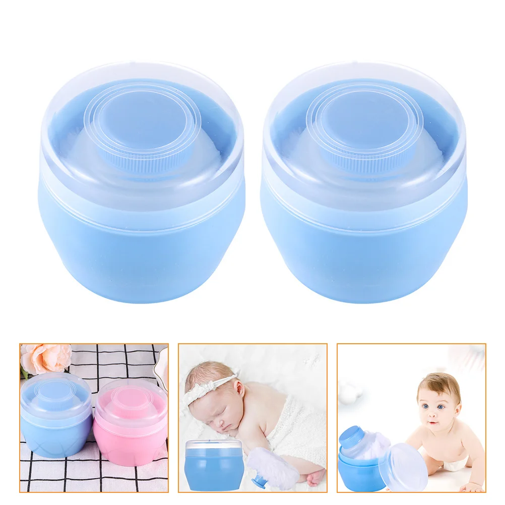 

2 Pcs Baby Plush Puff Talcum Powder Makeup Containers Take Bath Infant Body Box Case Child