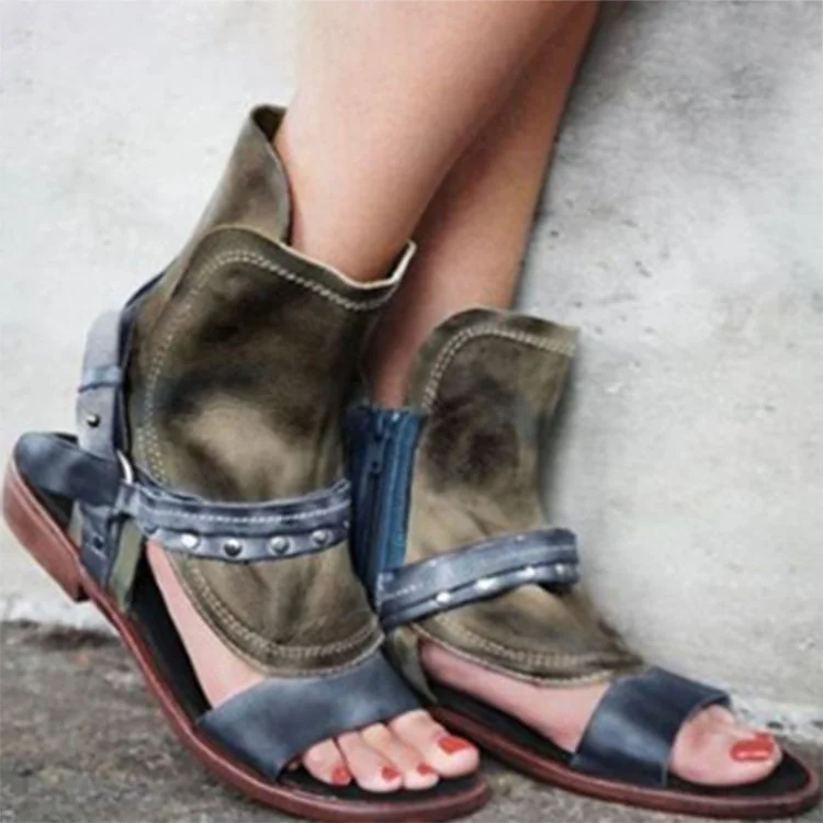 2023 Summer Ankle Boots Flat Heels Women Roman Sandals Big Size 43 Casual Buckle Women's Sandals