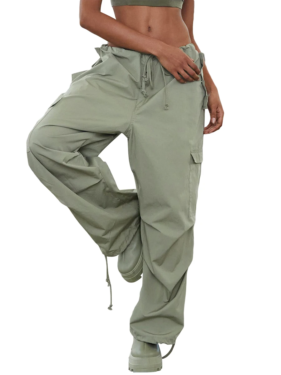 

Womens Casual Baggy Cargo Pants High Waist Drawstring Wide Leg Trousers with Pockets Y2K Streetwear