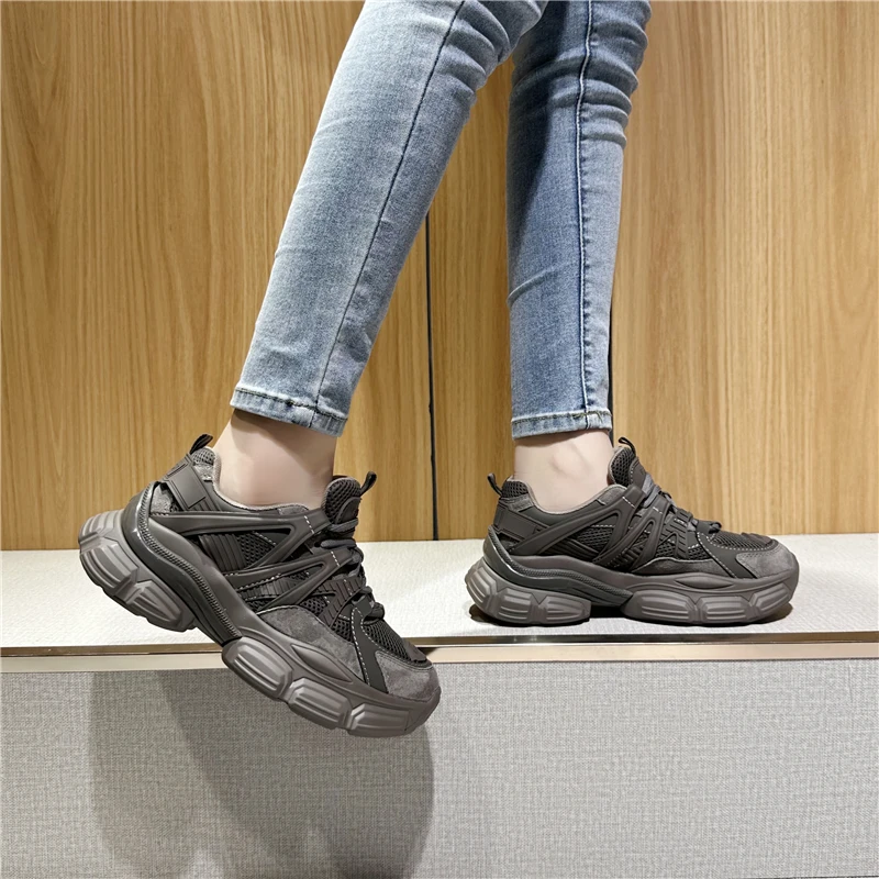 New Women Genuine Leather Sneakers Flats Platforms Cross tied Spring Summer Casual Shoes Woman Fashion Sport Shoes