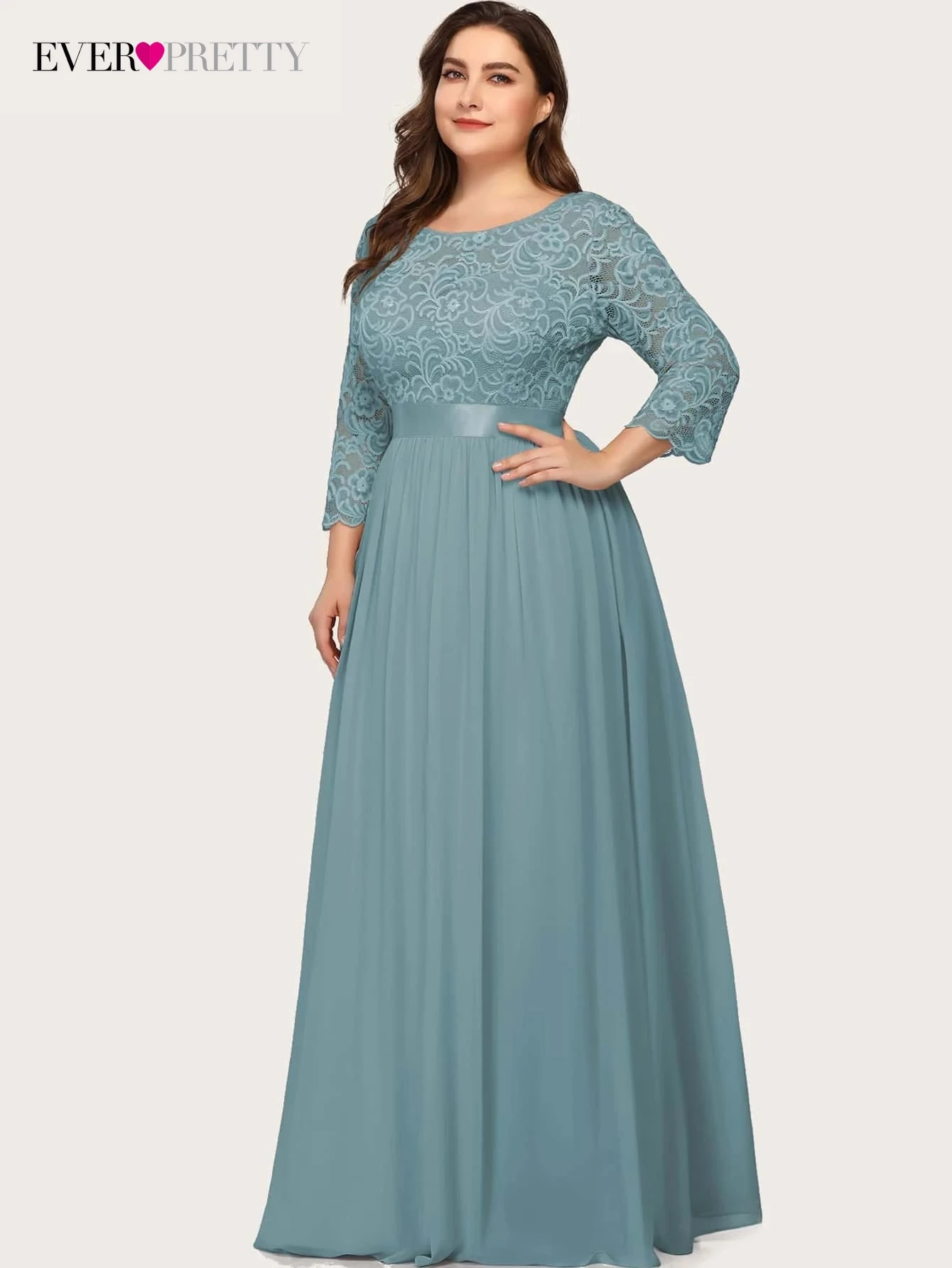 

Plus Size Elegant Women's Dresses Long A-LINE O-Neck Wrist Sleeve Floor-Length Gown 2022 Ever Pretty of Bridesmaid Women Dress