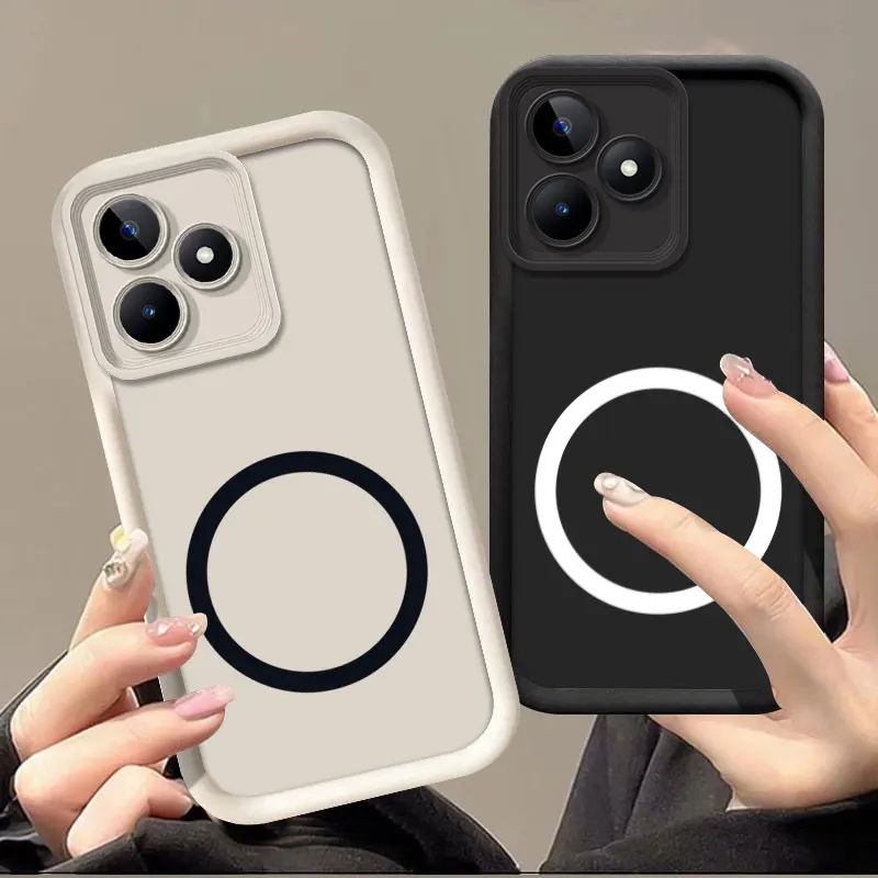 For Realme C51 C61 C63 C53 Case With Wireless Magnetic Sticker Full Package Soft Silicon Phone C65 C67 C55 Funda |