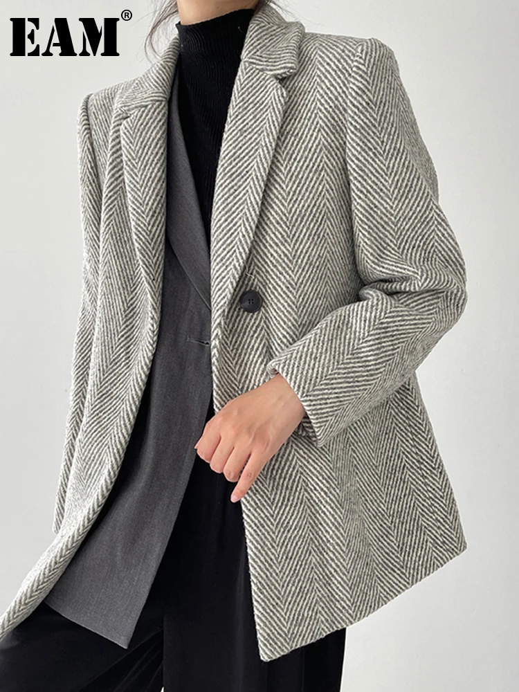

[EAM] Loose Fit Gray Irregular Big Size Woolen Coat Parkas New Long Sleeve Women Fashion Tide Autumn Winter 2022 1DE3601